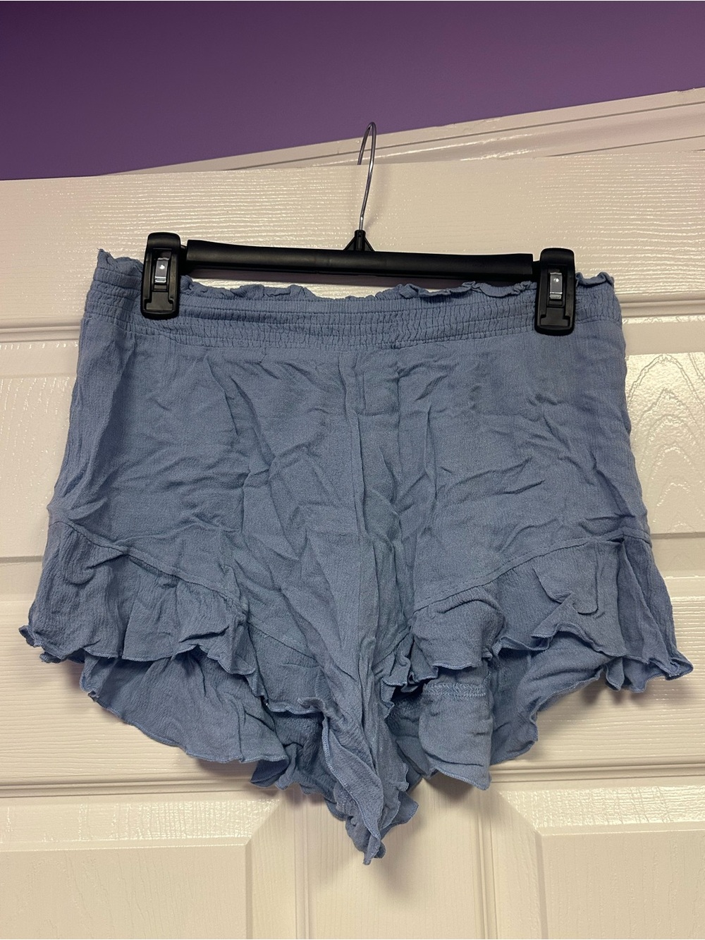 LA MIEL Light Blue Ruffle Hem Shorts